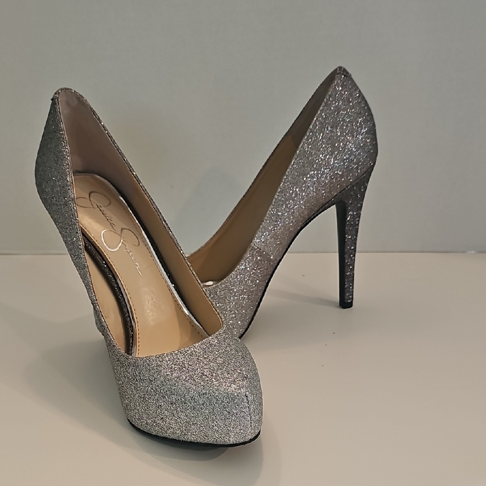 Jessica Simpson Silver Ombre Glitter Pumps with Platform